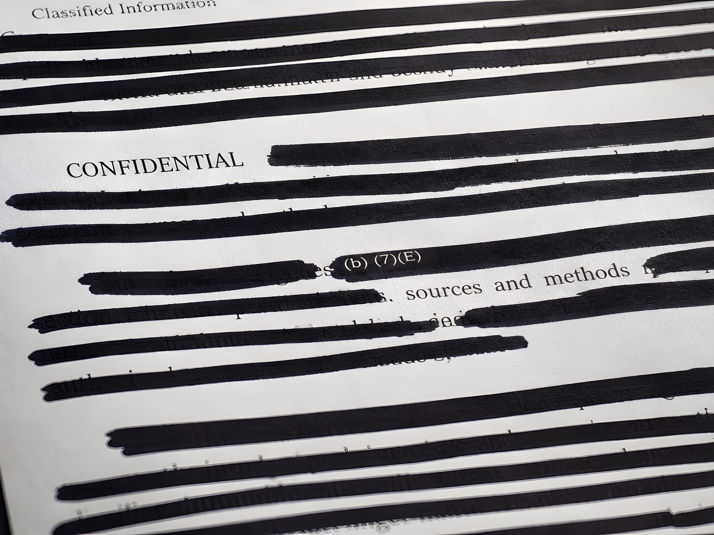 A printed document with passages struck through in black redaction